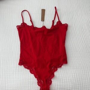 SKIMS Red Lace Shapewear Bodysuit